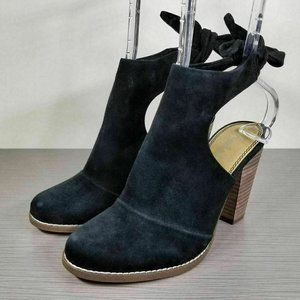 Splendid Danae Stacked Open Heel Bootie Black Suede, Womens 7.5 & 8
